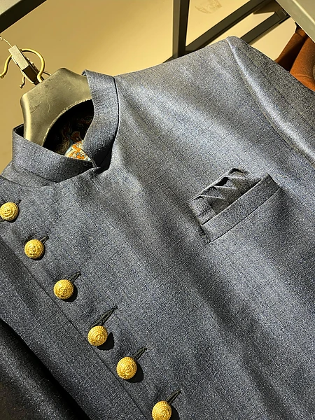 NAVY-BLUE CROSS BUTTON SHERWANI