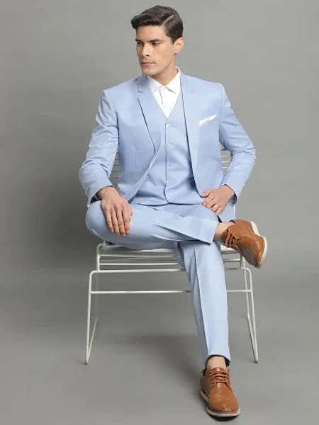 Image of Sky Blue 3 Piece Suit - 2