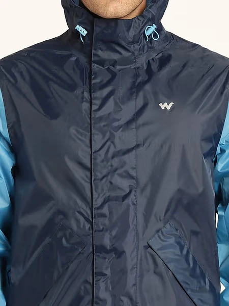 Image of Men Navy Blue Polyester Colorblock Rain Jacket with Pant - 2