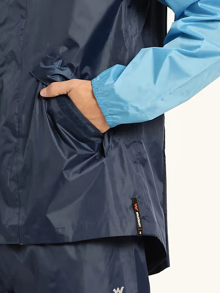Image of Men Navy Blue Polyester Colorblock Rain Jacket with Pant - 4