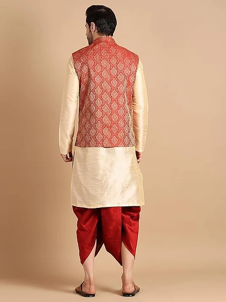 Image of Mens Kurta Dhoti Set with Designer Ethnic Nehru Jacket - 4