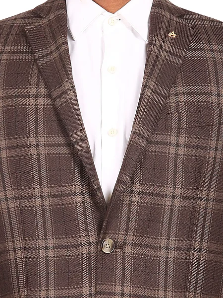 Image of Brown Single Breasted Classic Checked Casual Blazer - 4