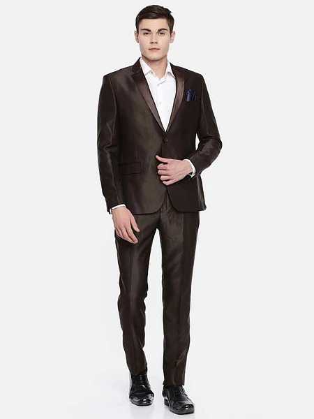 Parx Men Brown Urban Fit Solid Suit - 2 Piece Set