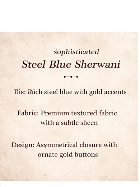 Image of NAVY-BLUE CROSS BUTTON SHERWANI - 4