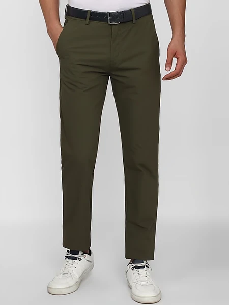 Peter England Men Green Solid Super Slim Fit Chino Causal Trousers