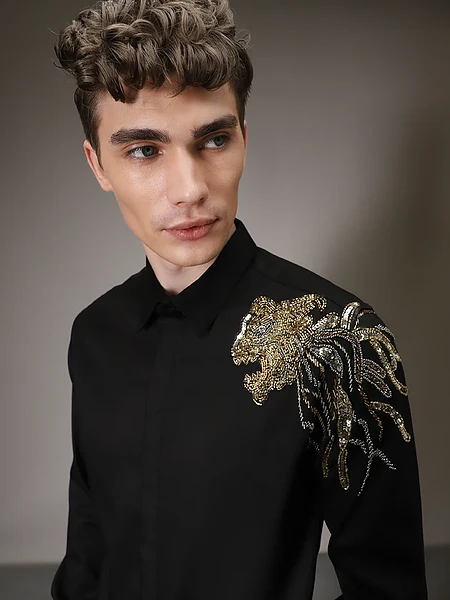 Lion Luxe Black Sequenced Shirt
