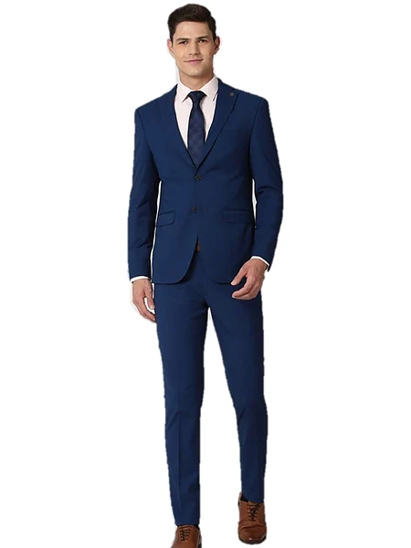 Peter England Men Blue Solid Slim Fit Formal Two Piece Suit