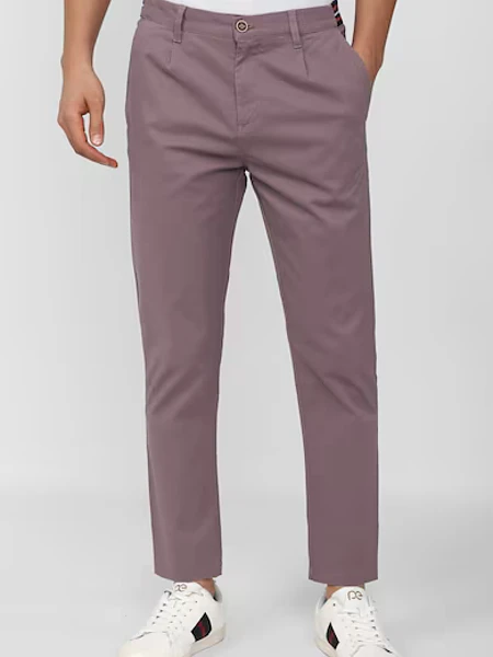 Image of Peter England Casual Carrot Fit Trousers - Purple - 2