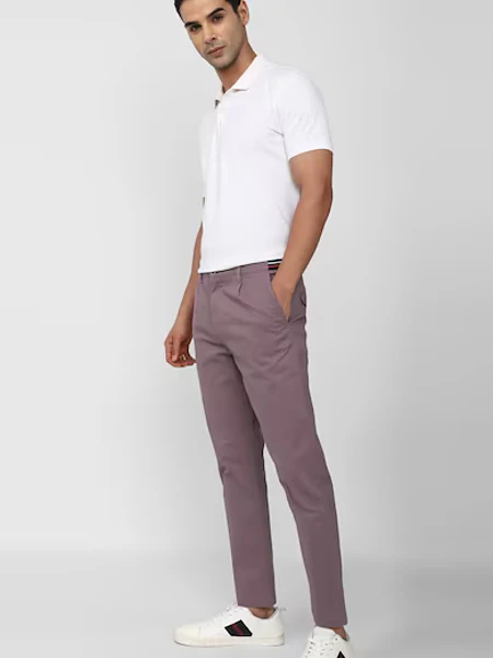 Peter England Casual Carrot Fit Trousers - Purple