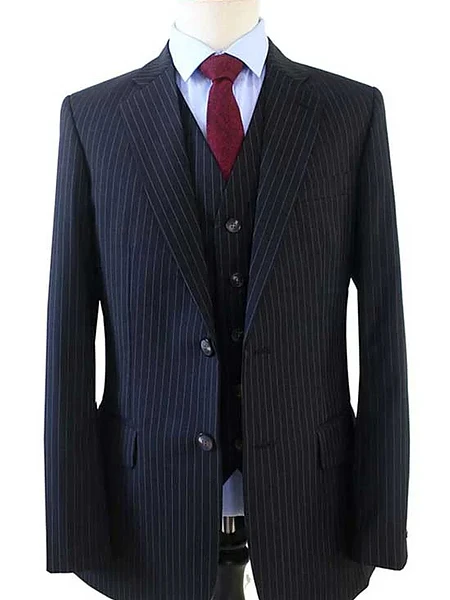 BLACK PINSTRIPE WORSTED 3 PIECE SUIT