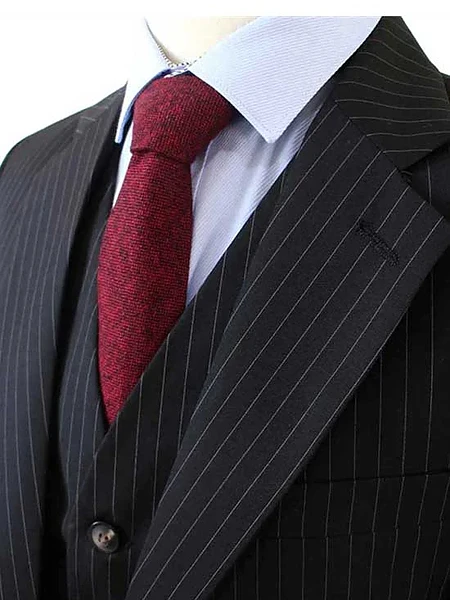 Image of BLACK PINSTRIPE WORSTED 3 PIECE SUIT - 2
