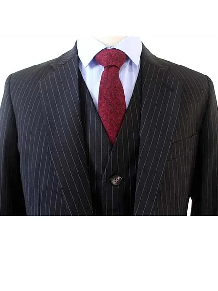 Image of BLACK PINSTRIPE WORSTED 3 PIECE SUIT - 3