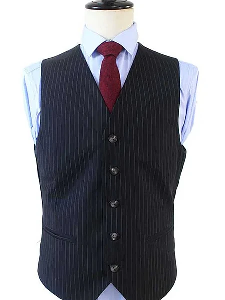 Image of BLACK PINSTRIPE WORSTED 3 PIECE SUIT - 4