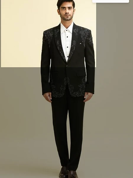 Black Silk Viscose Embroidery  Blazer