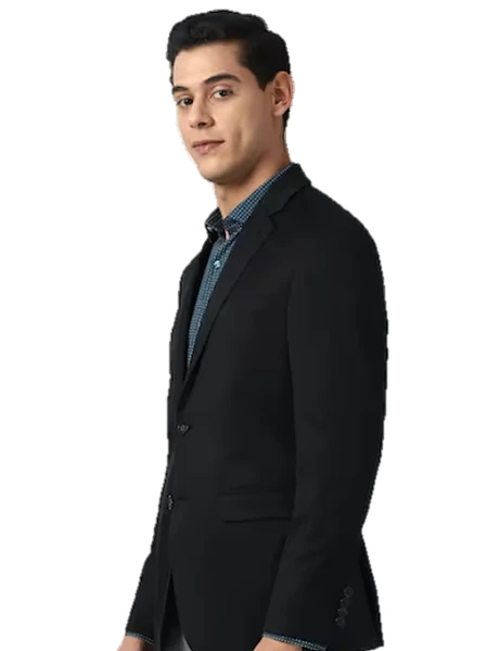Image of Black Solid Slim Fit Blazer for students and professionals - 4