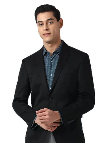 Black Solid Slim Fit Blazer for students and professionals