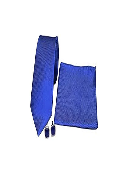 Men Blue Solid Tie Pocket Square and Cufflink