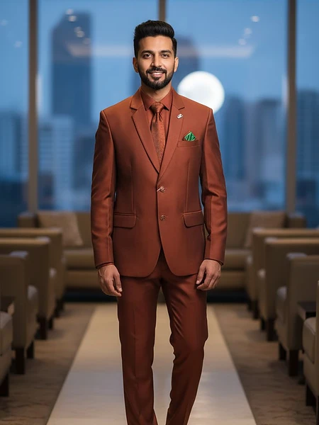 Men's Orange 3-Piece Suit, Premium Groom Wedding Wear