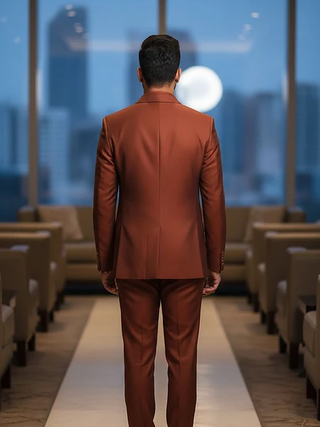 Image of Men's Orange 3-Piece Suit, Premium Groom Wedding Wear - 2