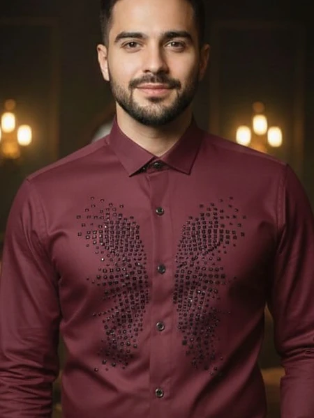 Image of Maroon Designer Party Shirt - 3