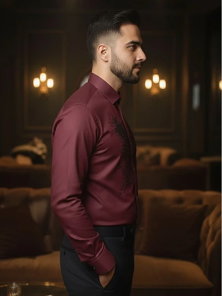 Image of Maroon Designer Party Shirt - 2