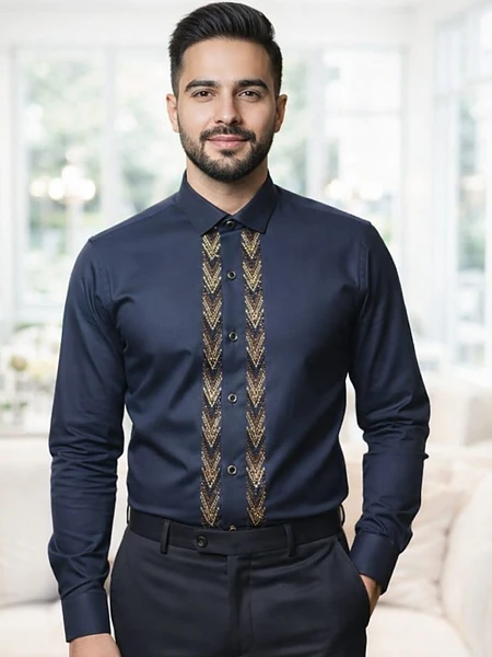 Navy Blue Embroidered Shirt