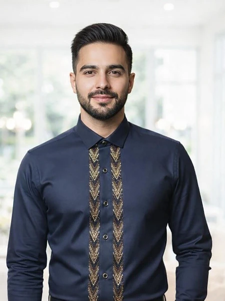 Image of Navy Blue Embroidered Shirt - 2