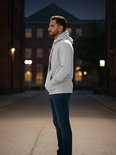 Image of Grey Printed Hoodie - 3