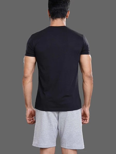 Image of V Neck T-Shirt - Black - 3