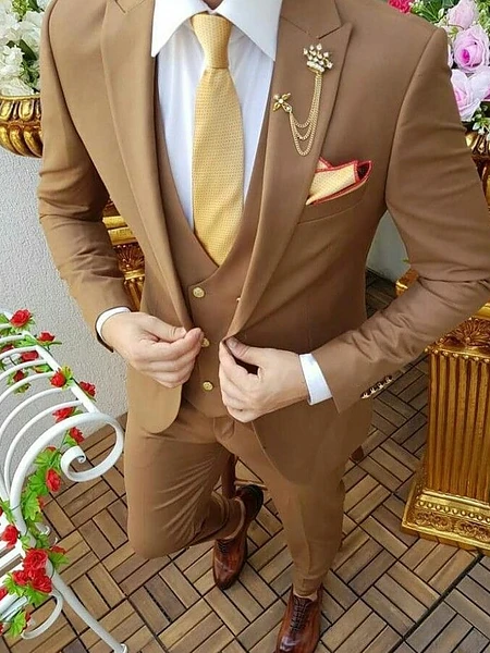 Image of Light Brown 3-Piece Men's Suit - 4