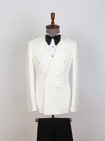 Image of Elegant Off White Three Piece Suit - 8