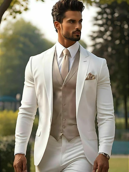 Elegant Off White Three Piece Suit