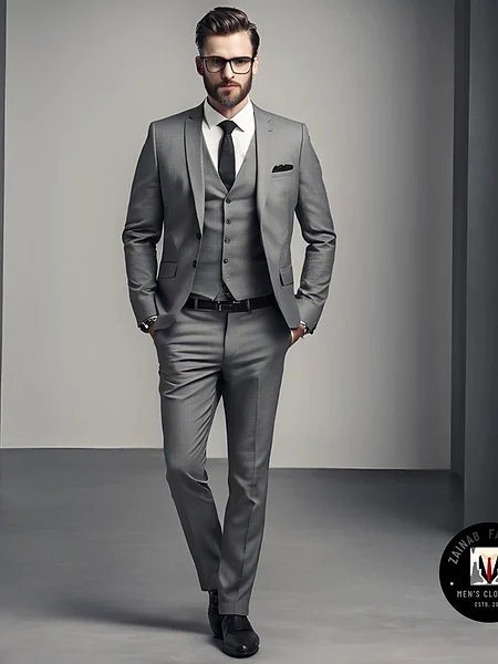 Modern Steel Gray 3 Piece Suit