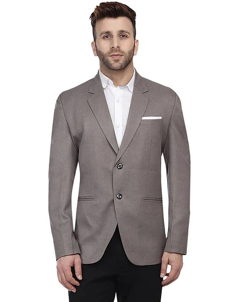 Grey plain cotton poly blazer for men