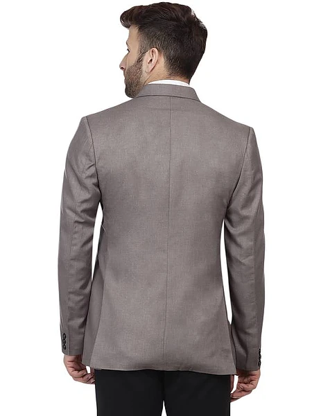 Image of Grey plain cotton poly blazer for men - 4