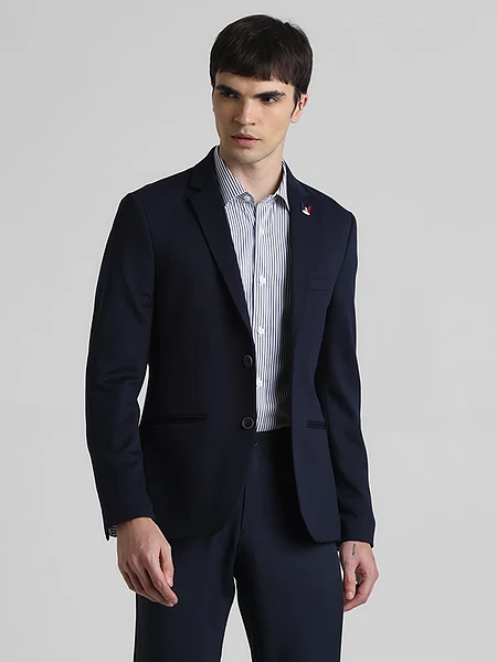 Image of Dark Blue Double Button Formal Blazer - 3