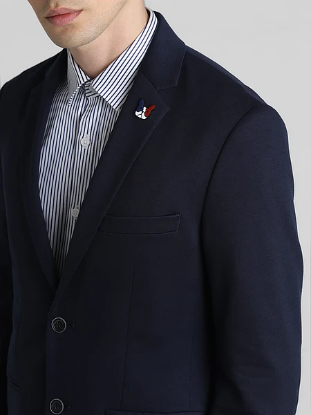 Image of Dark Blue Double Button Formal Blazer - 5