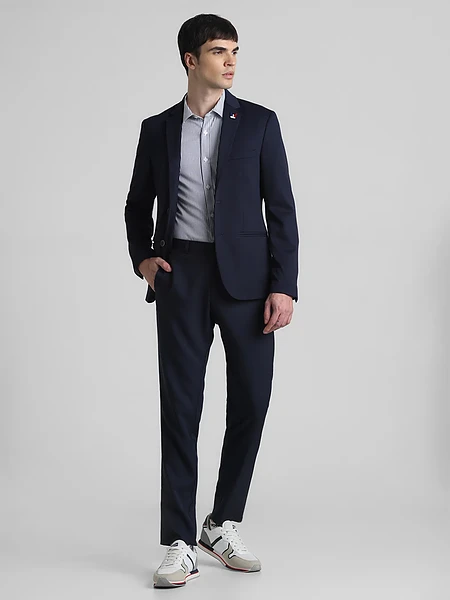 Image of Dark Blue Double Button Formal Blazer - 2