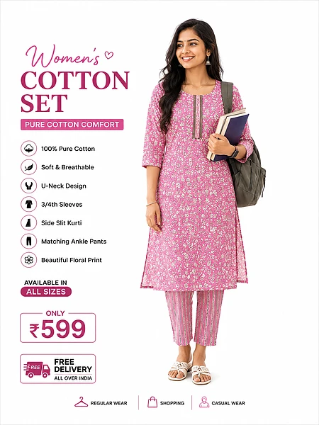Pure Cotton Printed Cotton Set  Light Pink