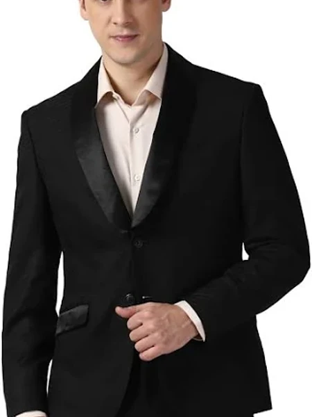 Image of Mens Black Textured Skinny Fit Party Blazer A - 2