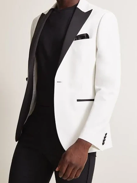 Image of Slim Fit White & Black Lapel Jacket - 4