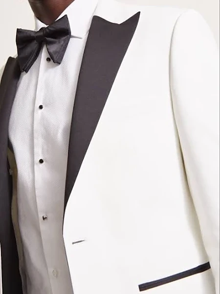 Image of Slim Fit White & Black Lapel Jacket - 3