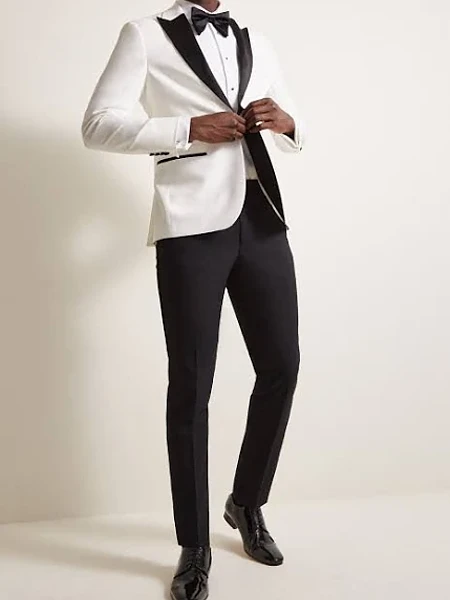 Slim Fit White & Black Lapel Jacket