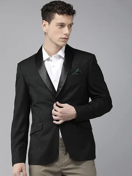 Mens Black Textured Skinny Fit Party Blazer A
