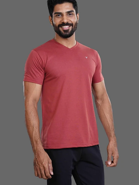 V Neck T-Shirt - Brick Red