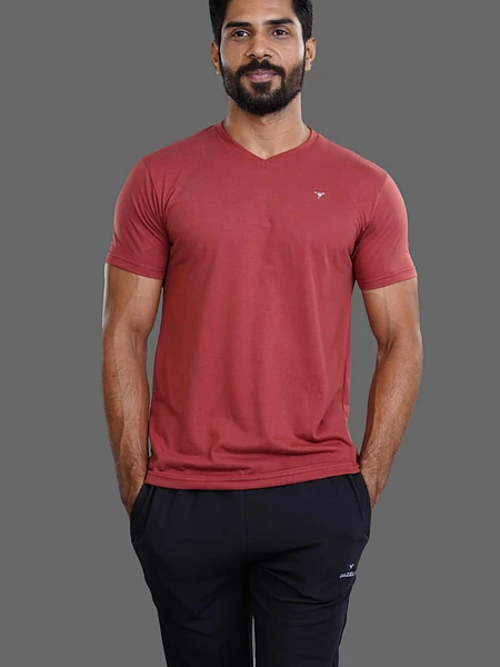 Image of V Neck T-Shirt - Brick Red - 2