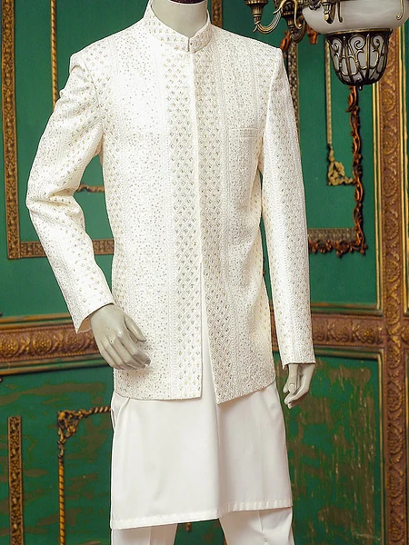 White Prince Coat with Embroidered Sequence
